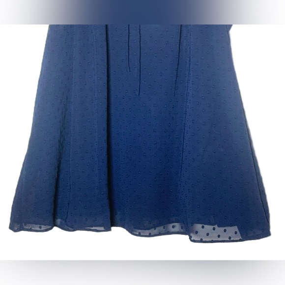 NWT Revolve La’ Ven Navy Blue Lined Swiss Dot Blouse w/ Flutter Sleeves & Tie, S - Picture 7 of 12